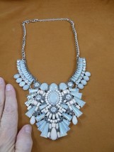 vn-15) vintage pale blue Opalite silver tone chain necklace costume jewe... - $94.42