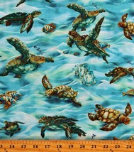 Cotton North American Wildlife Turtles Ocean Aqua Fabric Print by Yard D487.75 - £10.35 GBP