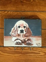 Original Artist Signed Small Oil Painting of Yellow Cocker or Lab Puppy Dog Wood - £11.90 GBP