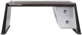  Brancaster Desk, Distress Chocolate Top Grain Leather &amp; Aluminum Table Aviator  - £2,388.66 GBP
