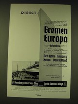 1936 Hamburg-American Line North German Lloyd Cruise Ad - Direct Bremen Europa - £14.78 GBP