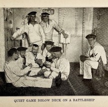 1914 WW1 Print Poker Game On Battleship Navy Antique Military Collectible - $39.99