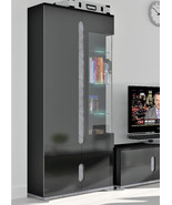Black High Gloss And Grey 1 Glass Door Display Cabinet - £422.85 GBP