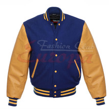 Varsity Letterman College Royal Blue Wool Jacket with Real Leather Sleeve XS-4XL - £68.59 GBP