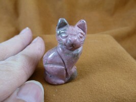 (Y-CAT-SIC-578) Pink Brown Rhodonite baby KITTY CAT kitten GEMSTONE figu... - $18.69