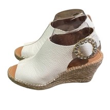 Maypol White Leather Wedge Shoes Rhinestone Buckle Women&#39;s EU 38 Anthropologie - £47.95 GBP