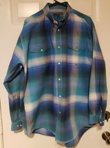 Vintage Roper Western Blue Green White Plaid Long Sleeve Button Up Shirt... - $17.46