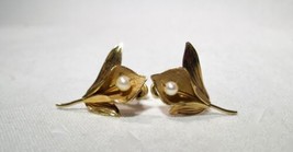 Vintage 1/20th 12K Gold Filled Signed A &amp; Z Genuine Pearl Flower Earrings K1311 - £38.63 GBP