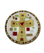 Lori Siebert Silvestri Fused Glass Plate Folk Art Cross 2006 Gold Red 11&quot; - £16.98 GBP