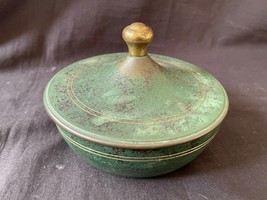 Original WMF IKORA Art Deco Green Brass Covered Jar Bowl. Marked bottom - $129.00