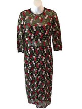 Alexis Floral Miller Sheath Midi Dress Black Red Embroidered Flowers She... - $125.95