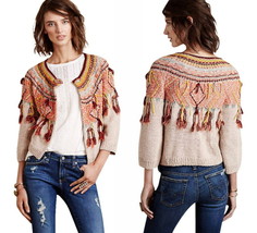 Anthropologie Spiced Up Cardigan Small 2 4 Tassels Fringe Rustic Soft Co... - £55.37 GBP
