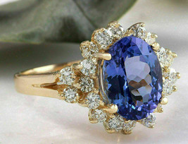 5Ct Oval Tanzanite Diamond Women&#39;s Cocktail Engagement Ring 14K Yellow Gold Over - £154.16 GBP