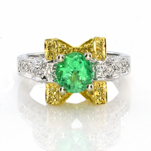 Real 1.38ct Natural Green Emerald &amp; Diamonds Engagement Ring 18K Solid Gold  - £2,856.01 GBP