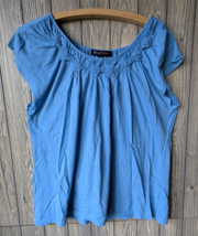 Inc International Concepts Blue Top Ruffle Neckline with Flowers Size P/L - $12.46