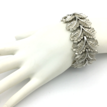 ARTICULATED LEAF panel bracelet - wide vintage silver-tone textured shin... - $35.00