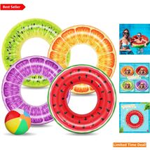 Durable 4-Pack Inflatable Pool Floaties - Watermelon, Kiwi, Orange, Grape - $41.53