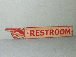 LARGE 24&quot; RUSTIC WOODEN RESTROOM FINGER LEFT POINTING SIGN MAN CAVE - £23.47 GBP