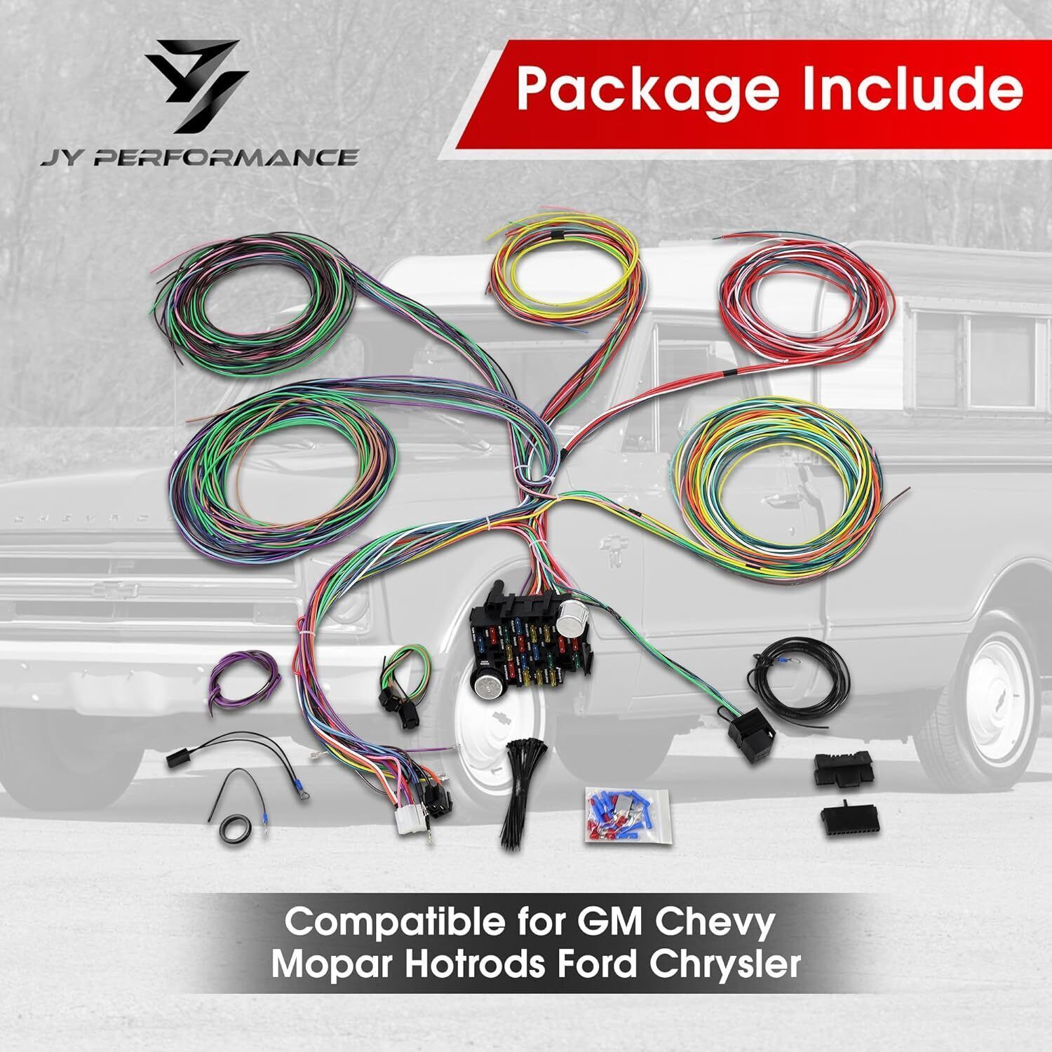 Universal 21 Circuit Wiring Harness For CHEVY MOPAR FORD JEEP HOTRODS