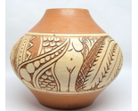 Vintage Southwest Pottery Vase Vessel BULL NUDE WOMEN Deeply Etched Clay - $169.00