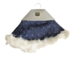 Winter Wonderland Mini Tree Skirt 24&quot; Chenille Navy Faux Fur Trim Button... - £27.82 GBP