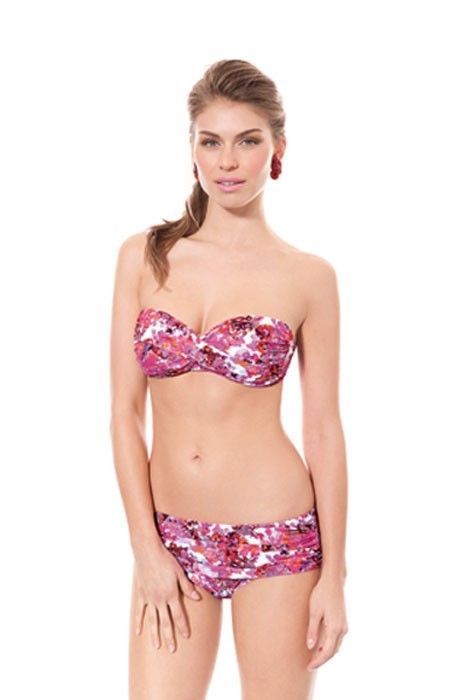NWT GOTTEX swimsuit bikini 12 twist bandeau strapless pink draped skirted bottom - $72.74