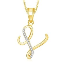 0.05 Ct Round Moissanite Initial Letter L Pendant 14K Yellow Gold Plated Chain - £42.81 GBP