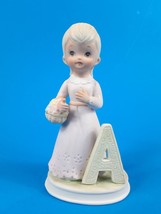 Letter A Initial Girl Figurine Lefton 03451 VTG 1982 4&quot; Fine Porcelain - $4.69