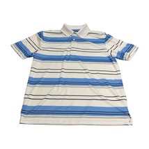 Ben Hogan Polo Shirt Men&#39;s Medium White Blue Striped Short Sleeve Perfor... - $19.34