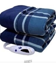 Biddeford Microplush Electric Heated Warming Throw Blanket Blue Plaid OT... - $47.49