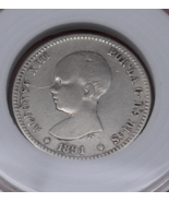 Spain 1891 Alfonso XIII 1st Portrait 1 One Peseta Silver Coin - $21.55