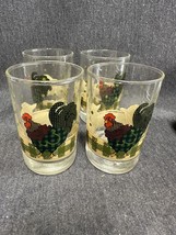 Lot of 4 - Rooster Morn Juice glasses by Julie Ingleman Green Tan - £11.81 GBP
