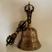 Vajrayana Ethnic Newari 5 Pronged Bronze Bell 7&quot; and Vajra /Dorje - Nepal - £79.74 GBP