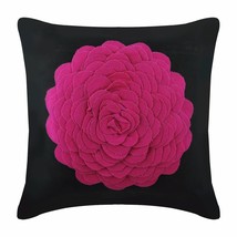 Hot Pink Rose, Black 16&quot;x16&quot; Faux Suede Fabric Pillowcase - £28.65 GBP+