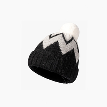 Black Striped Wool Ball Knitted Hat - £15.31 GBP