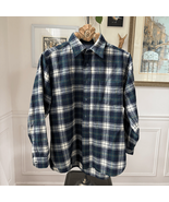 Vintage 60s 70s Pendleton 100% Virgin Wool Tartan Plaid Shirt Blue Green L - $46.80