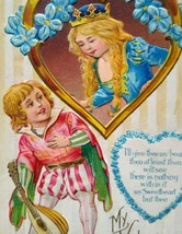 Valentine Victorian Postcard Nash Princess Lute Guitar Player Striped Background - £14.83 GBP