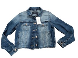 NWT Women&#39;s Calvin Klein Sz Medium Denim Jacket STRETCH Frayed Hem New W... - $35.15