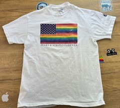 Vintage Shocking Gray Catalog LGBT Pride Flag Tee White T-Shirt Distress... - $98.99