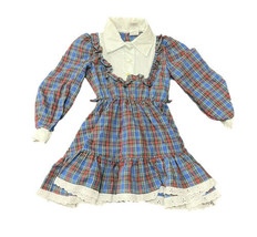 Vintage Miss Quality Girls Plaid Lace Dress Size 4T USA Made - $20.97