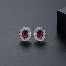 Red Crystal &amp; Cubic Zirconia Halo Oval Stud Earrings - $15.99