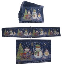 Christmas Table Runner/placemats vtg Snowman Wish You a Merry Christmas tapestry - £23.87 GBP