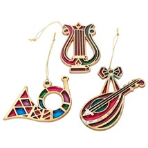 Avon Stained Glass Christmas Ornament Set 3 VTG Instruments Harp Trumpet - £15.65 GBP