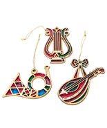 Avon Stained Glass Christmas Ornament Set 3 VTG Instruments Harp Trumpet - £15.44 GBP