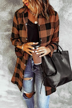 Brown Turn-down Collar Plaid Shirt Coat - $26.34