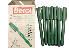 Pens 8 Berol Italic Black Ink Fine Point Green in Original Box Calligrap... - £21.82 GBP