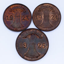 1923-1925 German 1 &amp; 2 Rentenpfennig Coin lot of 3 (AU-BU) KM # 30, 38 - $87.44
