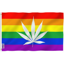 Anley Fly Breeze  3x5 Ft Marijuana Leaf Rainbow Weed Flag - LGBT Gay Pride Flags - £6.54 GBP