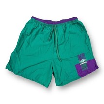 Vintage 90s Umbro Green Purple Nylon Soccer Shorts Large Elastic Waist Retro - £30.35 GBP