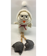 Winter Gray Glasses Owl Bean Bag Shelf Sitter Wooden Legs Bird Plush - $36.54 CAD